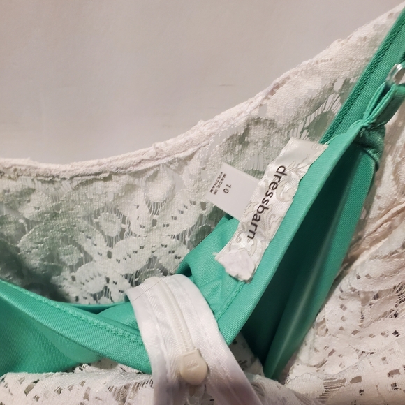 Dressbarn Lace Overlay Belted Dress Size 10 Mint Green & White - Picture 8 of 9